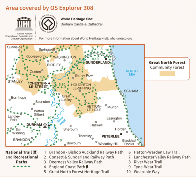 OS Explorer Map 308 - Durham and Sunderland-2